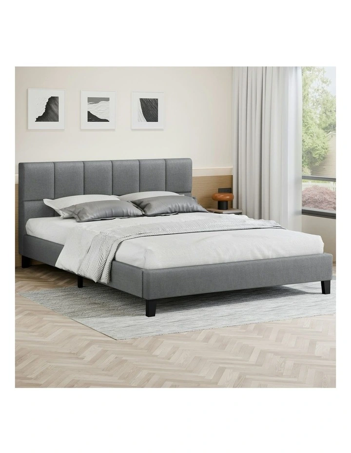 Mattress Base Platform Wooden Fabric Bed Frame Double Size in Grey image 2