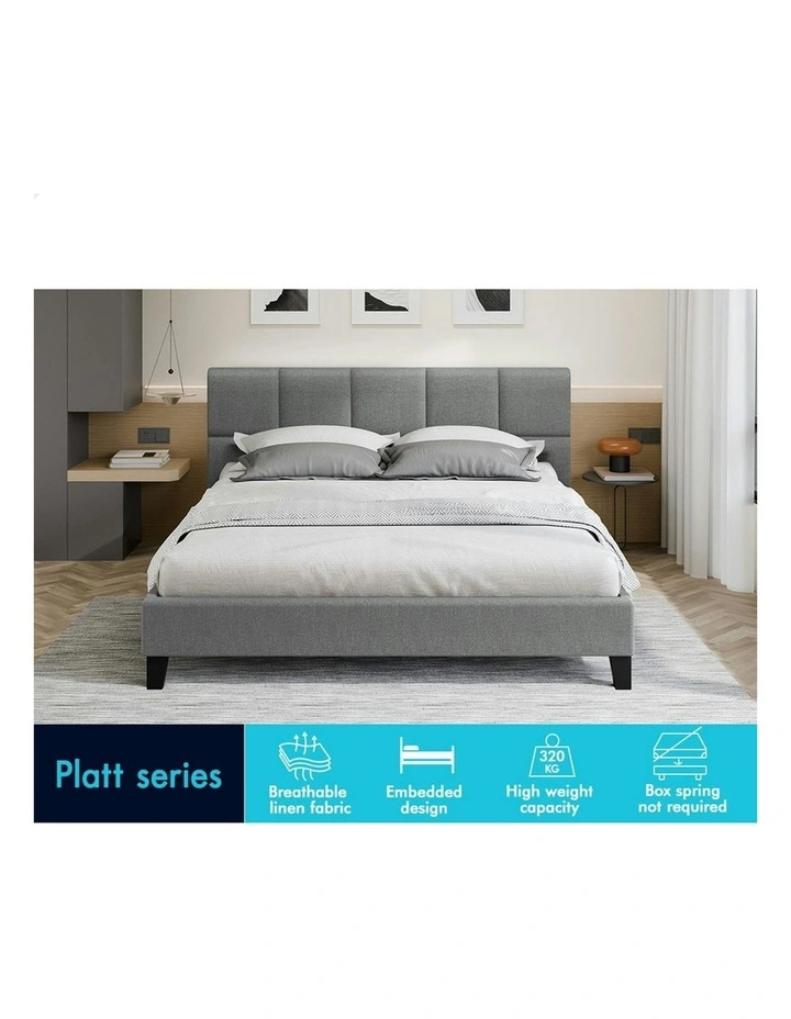 Mattress Base Platform Wooden Fabric Bed Frame Double Size in Grey image 3