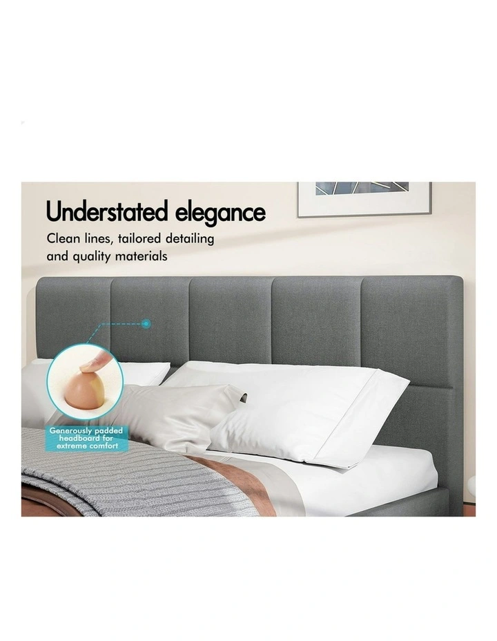 Mattress Base Platform Wooden Fabric Bed Frame Double Size in Grey image 4