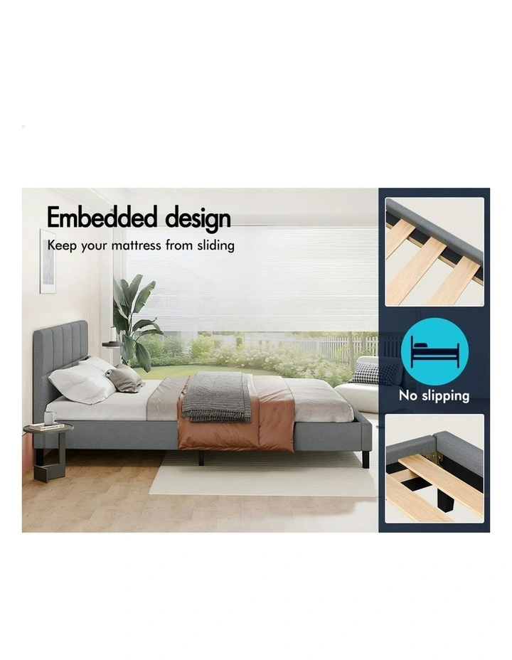 Mattress Base Platform Wooden Fabric Bed Frame Double Size in Grey image 5