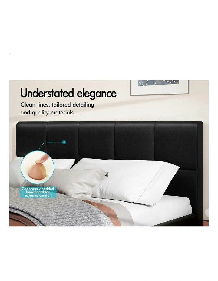 Mattress Base Platform Wooden Leather Bed Frame King Size in Black image 3