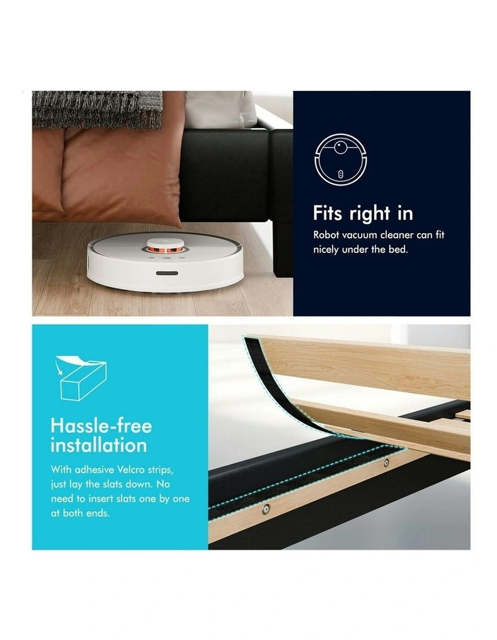 Mattress Base Platform Wooden Leather Bed Frame King Size in Black image 5