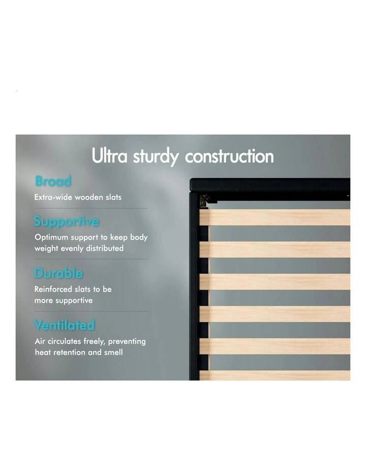 Mattress Base Platform Wooden Leather Bed Frame King Size in Black image 7