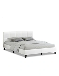 Mattress Base Platform Wooden Leather Bed Frame King Size in White