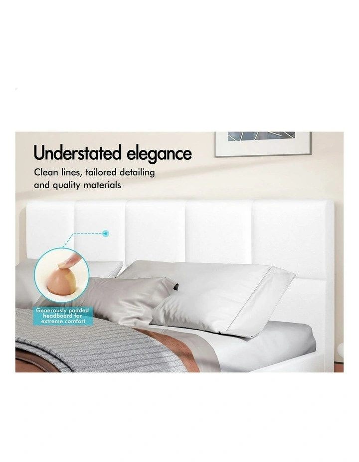 Mattress Base Platform Wooden Leather Bed Frame King Size in White image 3