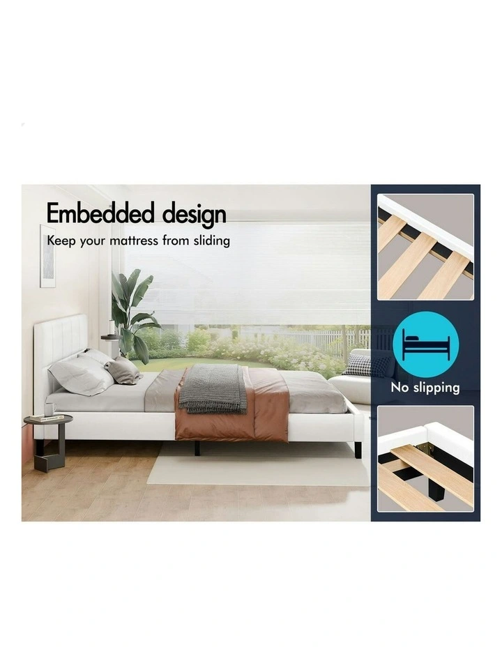 Mattress Base Platform Wooden Leather Bed Frame King Size in White image 4