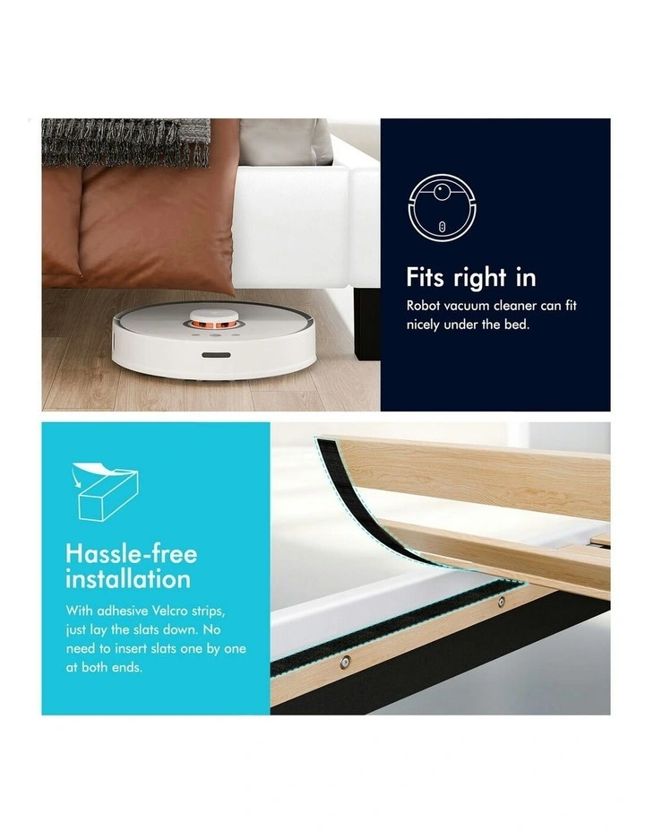 Mattress Base Platform Wooden Leather Bed Frame King Size in White image 5