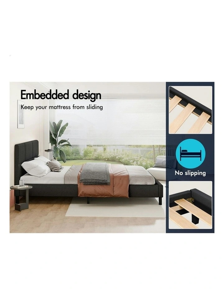 Bed Frame Wooden Platform Mattress Base Fabric Single Size in Charcoal image 5