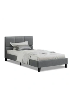 Bed Frame Wooden Platform Mattress Base Fabric Single Size in Grey