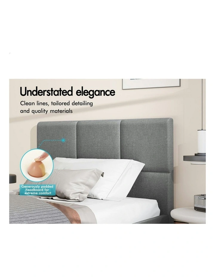 Bed Frame Wooden Platform Mattress Base Fabric Single Size in Grey image 4