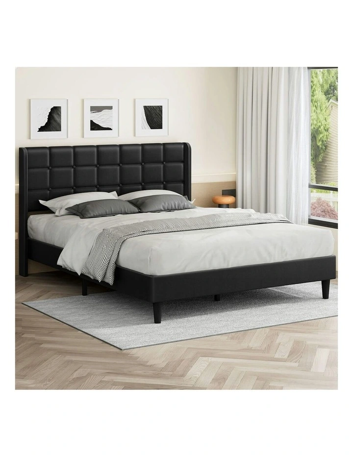 Upholstered Wingback Base Leather Sarah Bed Frame Double Size in Black image 2