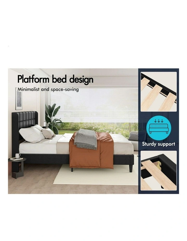 Upholstered Wingback Base Leather Sarah Bed Frame Double Size in Black image 5