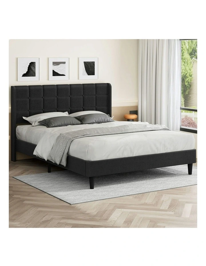 Upholstered Wingback Base Fabric Sarah Bed Frame Double Size in Charcoal image 2