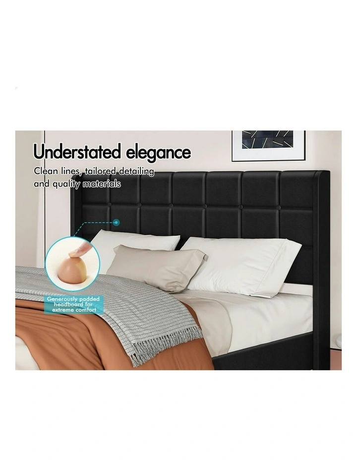 Bed Frame King Size Upholstered Wingback in Black image 4