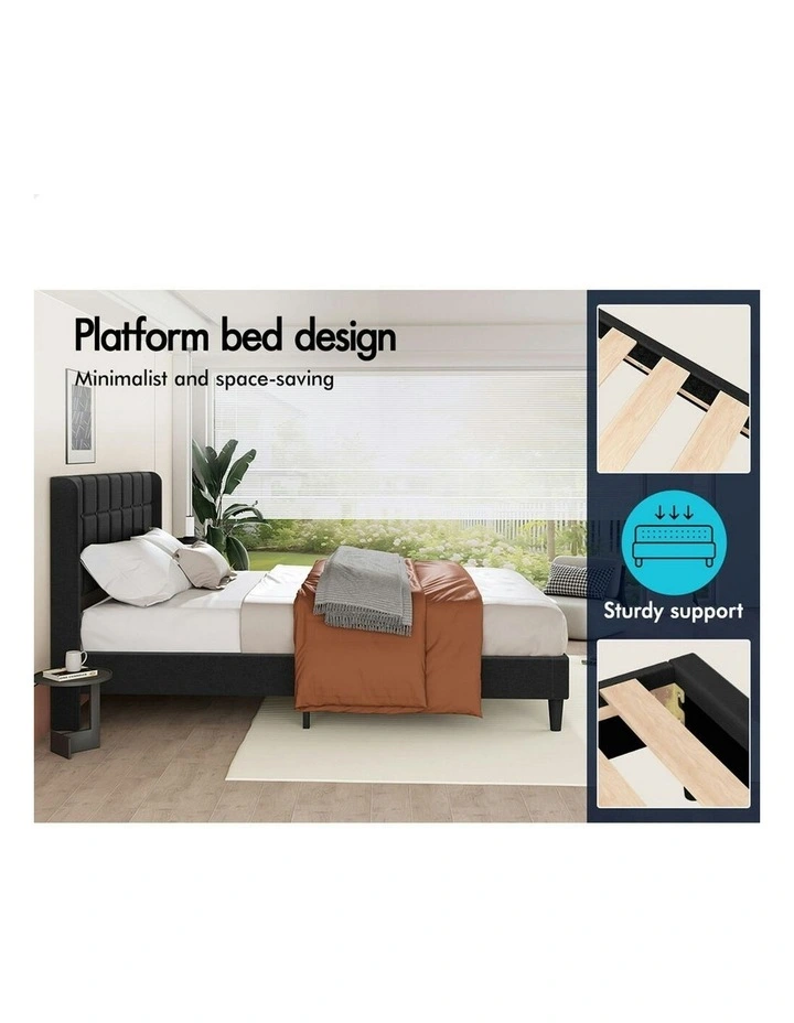 Upholstered Fabric Sarah Wingback Base Bed Frame King Size in Charcoal image 5