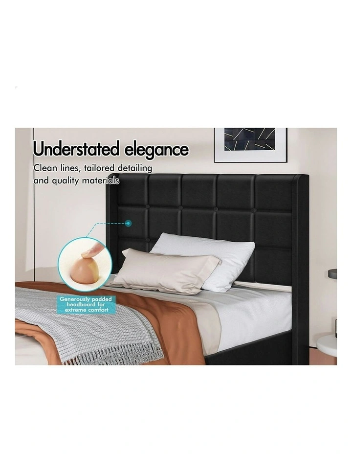 King Single Upholstered Wingback Base Bed Frame in Black image 4