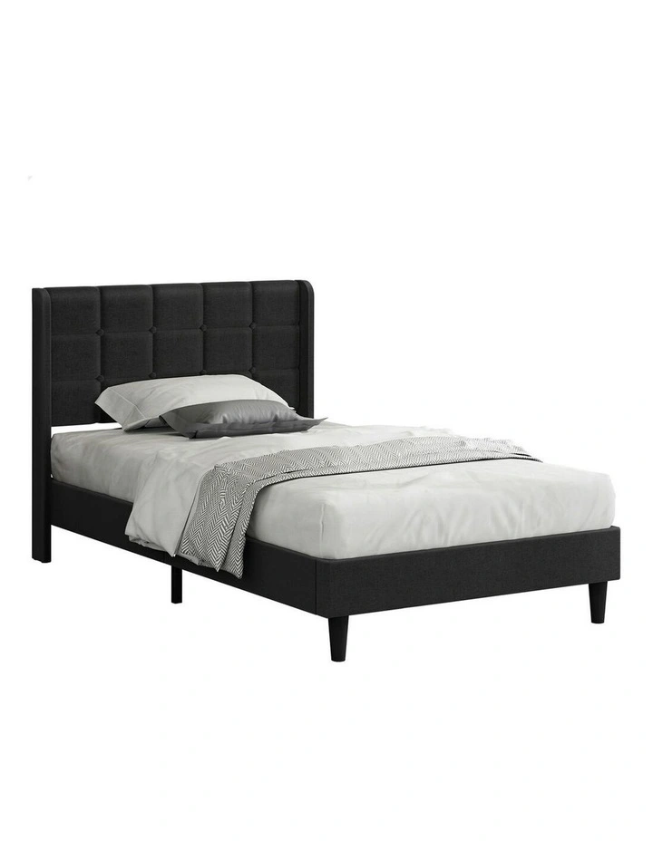 King Single Upholstered Wingback Base Bed Frame in Charcoal image 1