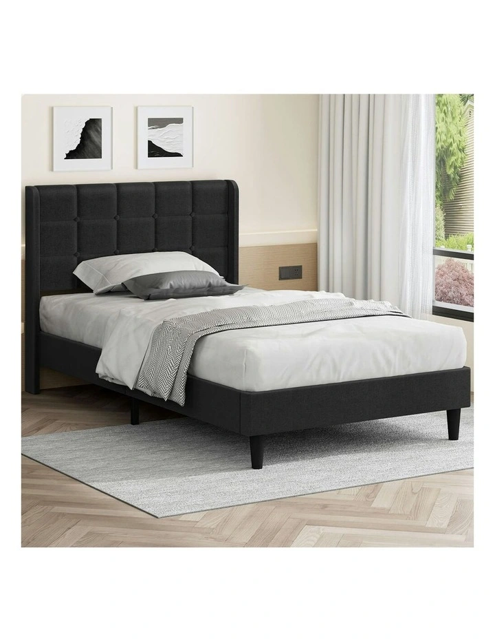 King Single Upholstered Wingback Base Bed Frame in Charcoal image 2