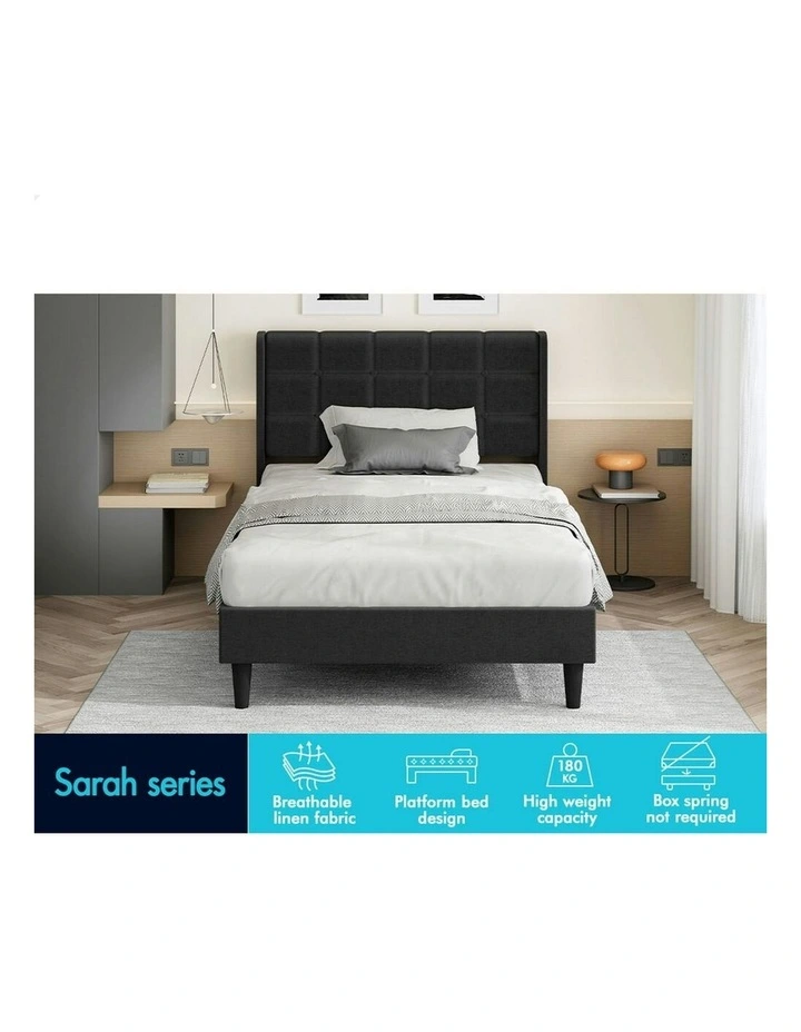 King Single Upholstered Wingback Base Bed Frame in Charcoal image 3