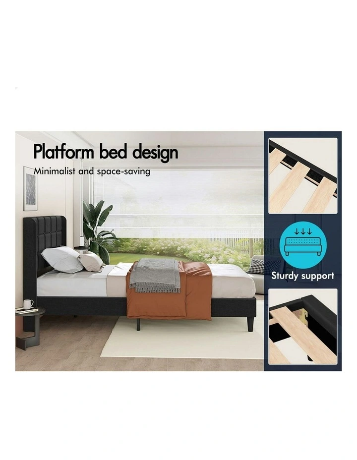 King Single Upholstered Wingback Base Bed Frame in Charcoal image 5