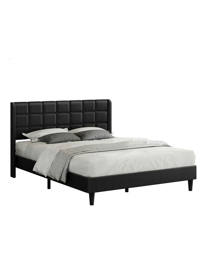 Queen Size Upholstered Wingback Base Bed Frame in Black image 1