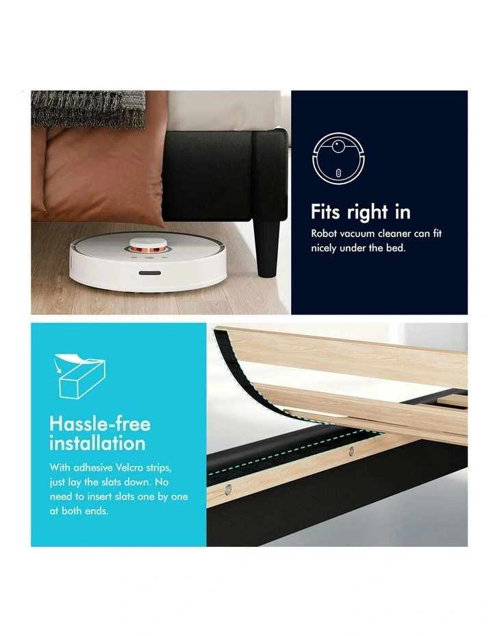 Queen Size Upholstered Wingback Base Bed Frame in Black image 6