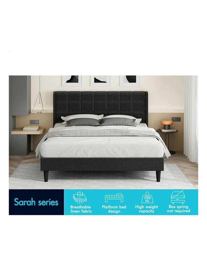 Queen Size Upholstered Wingback Base Bed Frame in Charcoal image 3