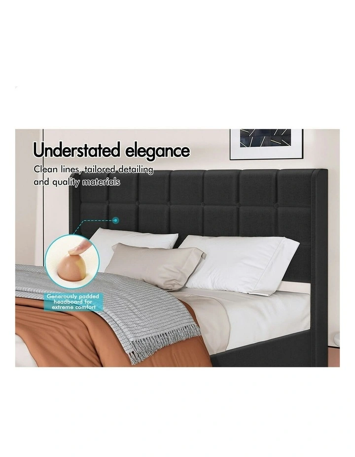 Queen Size Upholstered Wingback Base Bed Frame in Charcoal image 4