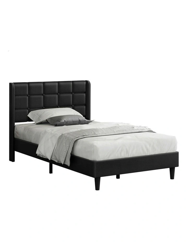 Single Size Upholstered Wingback Base Bed Frame in Black image 1