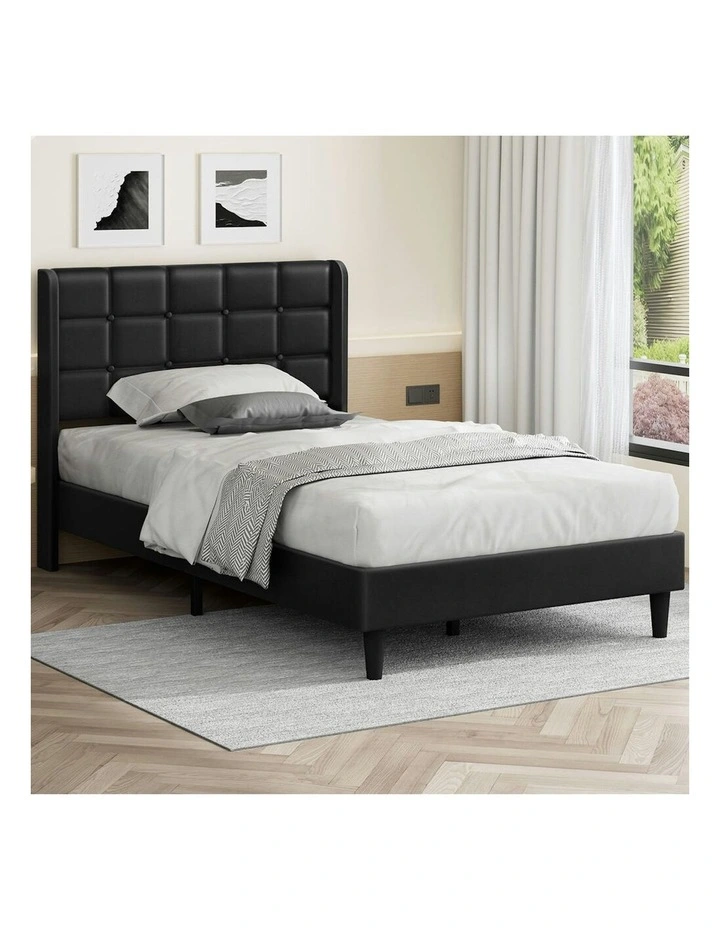 Single Size Upholstered Wingback Base Bed Frame in Black image 2