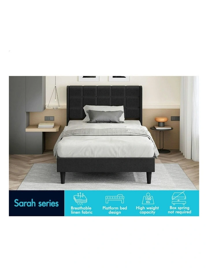 Single Size Upholstered Wingback Base Bed Frame in Charcoal image 3