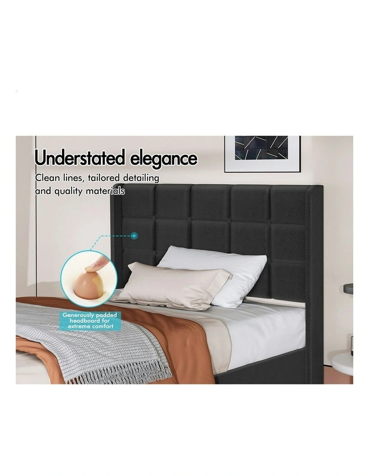 Single Size Upholstered Wingback Base Bed Frame in Charcoal image 4