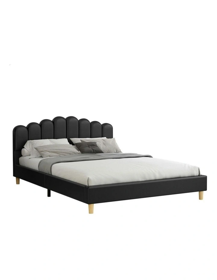 Double Size Upholstered Platform Base Leather Bed Frame in Black image 1