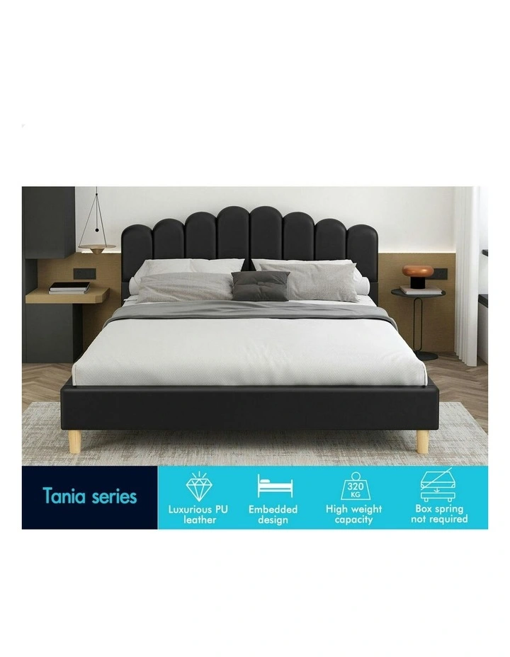 Double Size Upholstered Platform Base Leather Bed Frame in Black image 3