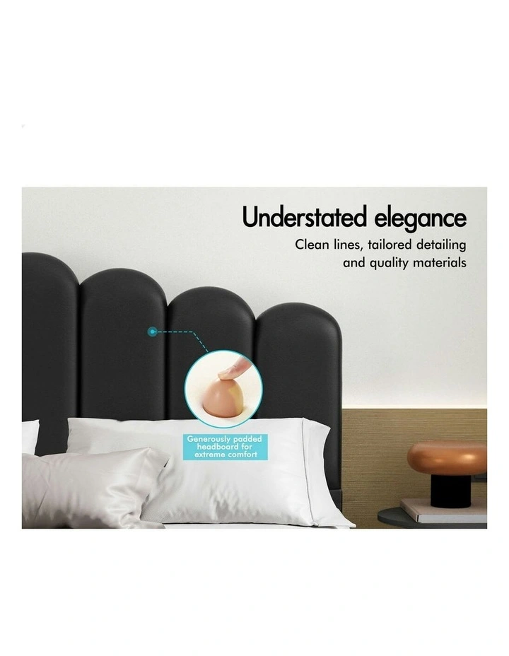 Double Size Upholstered Platform Base Leather Bed Frame in Black image 4