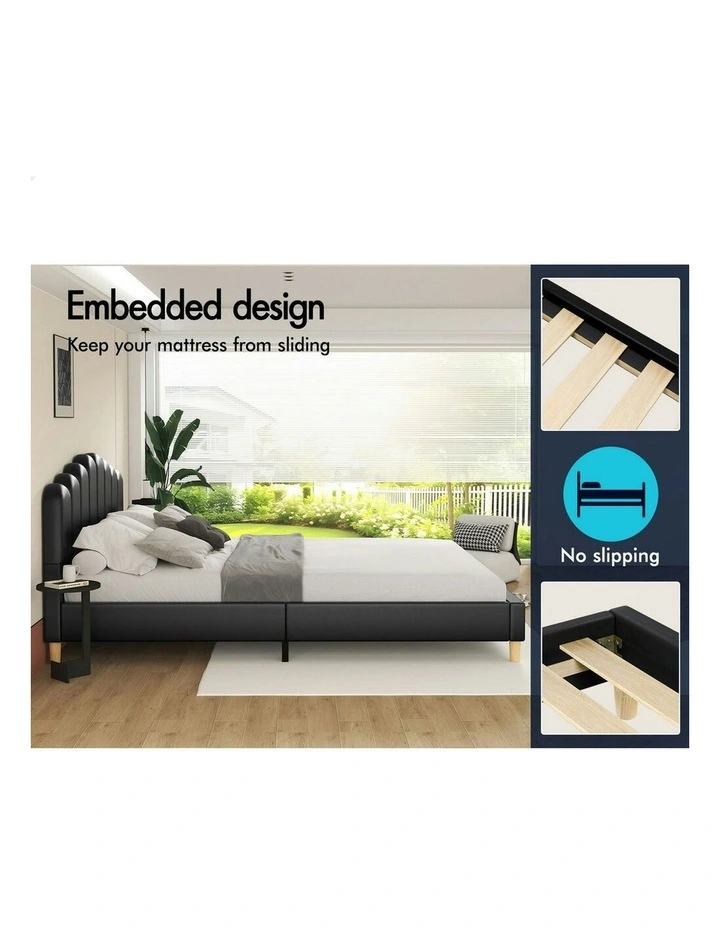 Double Size Upholstered Platform Base Leather Bed Frame in Black image 5