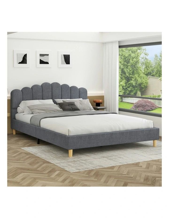 Double Size Upholstered Platform Base Bed Frame in Grey image 2