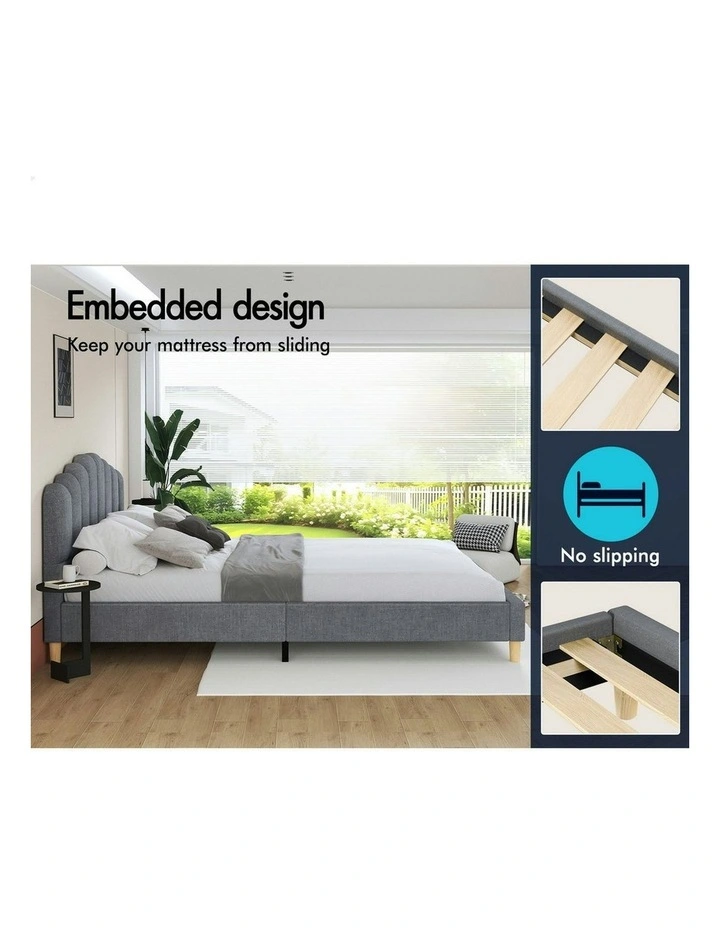 Double Size Upholstered Platform Base Bed Frame in Grey image 5