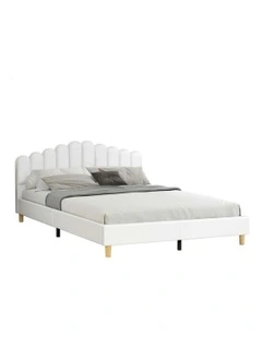 King Size Upholstered Platform Base Leather Bed Frame in White