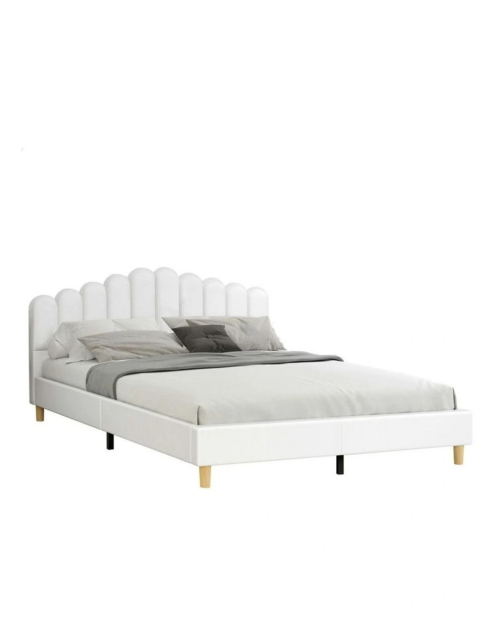 King Size Upholstered Platform Base Leather Bed Frame in White image 1