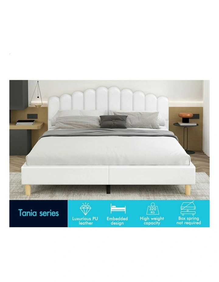 King Size Upholstered Platform Base Leather Bed Frame in White image 3