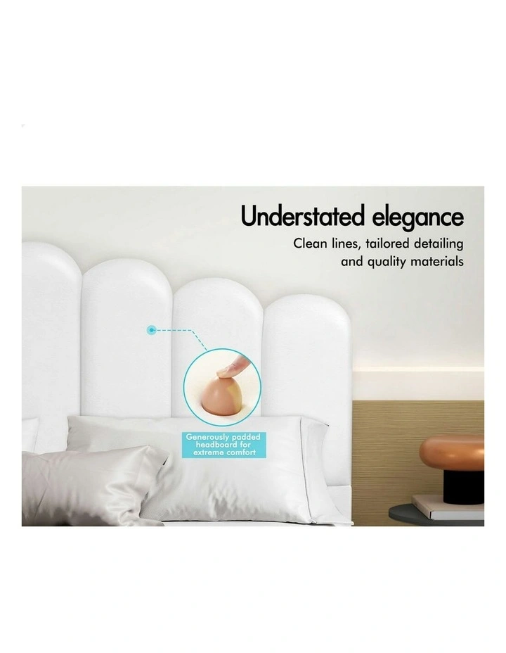 King Size Upholstered Platform Base Leather Bed Frame in White image 4