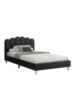 King Single Upholstered Platform Base Leather Bed Frame in Black
