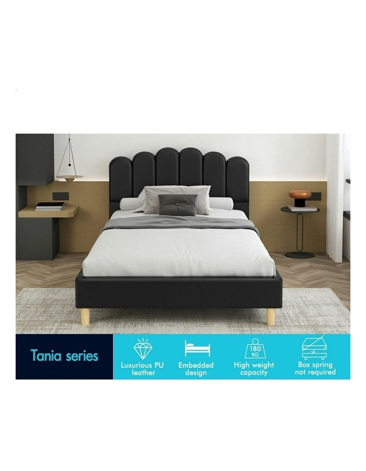 King Single Upholstered Platform Base Leather Bed Frame in Black image 3