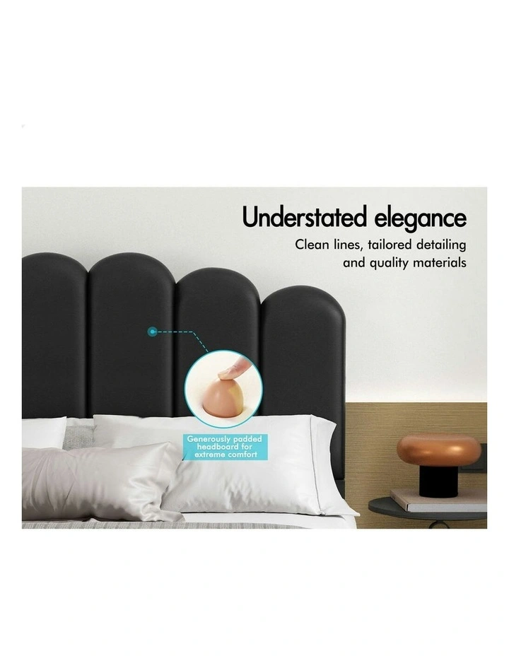 King Single Upholstered Platform Base Leather Bed Frame in Black image 4