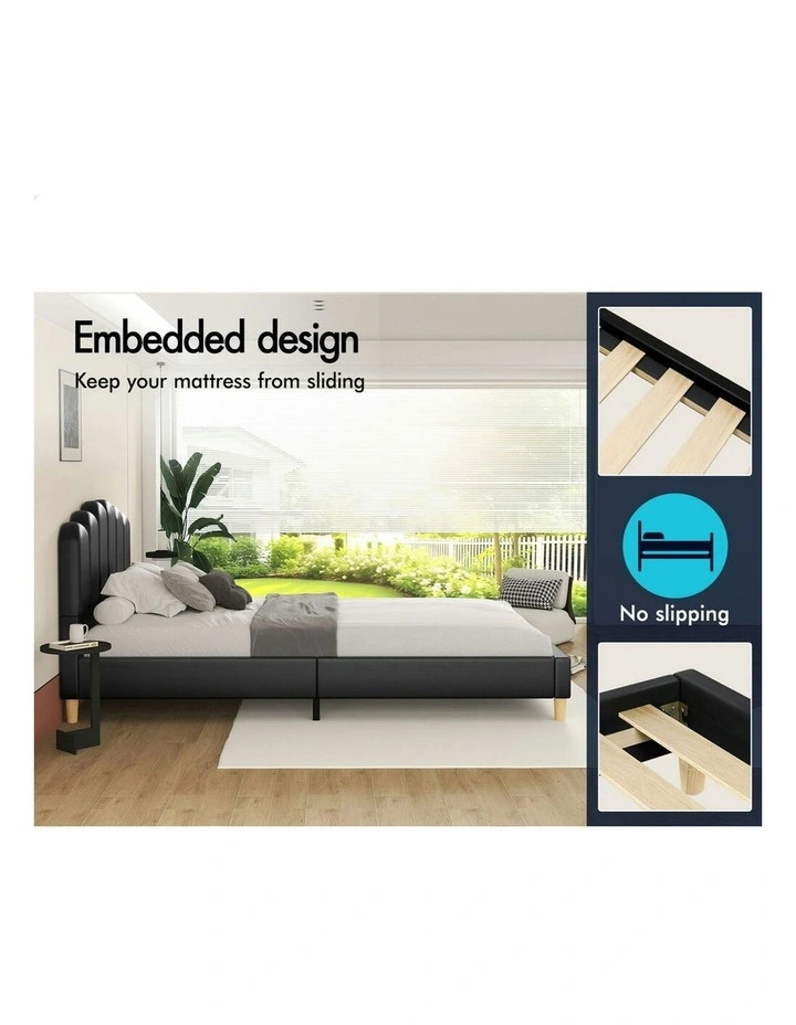 King Single Upholstered Platform Base Leather Bed Frame in Black image 5