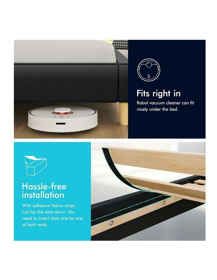 King Single Upholstered Platform Base Leather Bed Frame in Black image 6