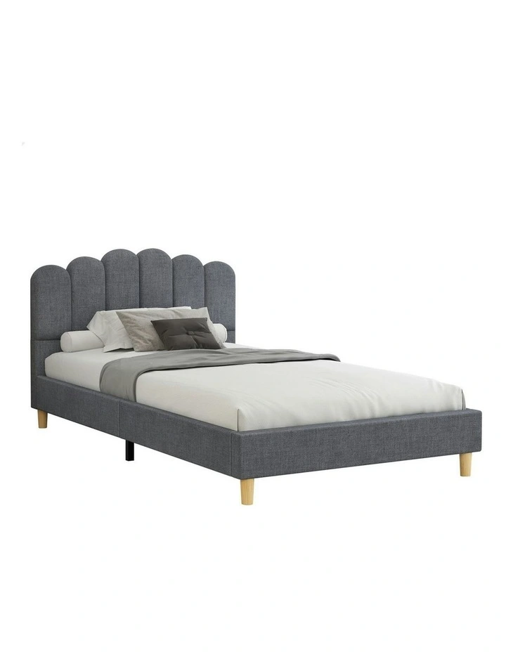 King Single Upholstered Platform Base Bed Frame in Grey image 1