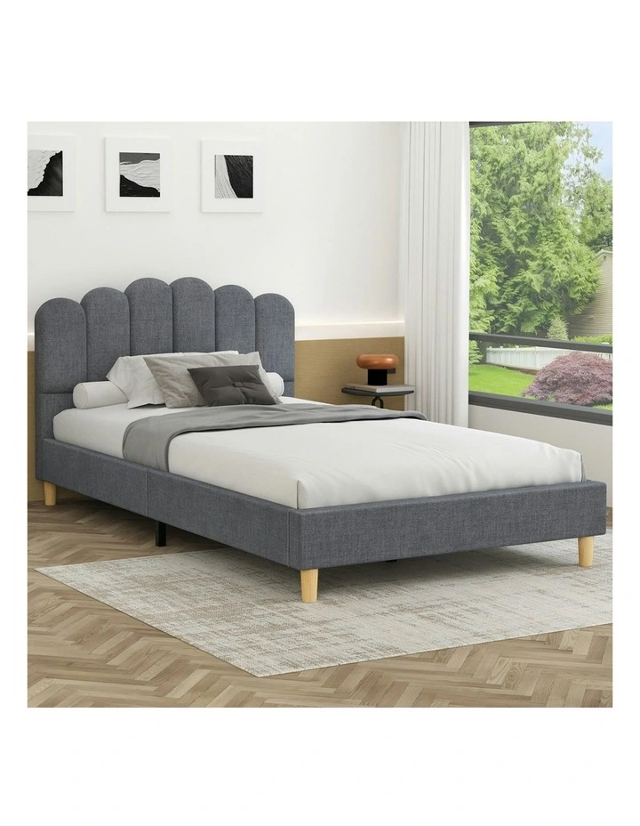 King Single Upholstered Platform Base Bed Frame in Grey image 2