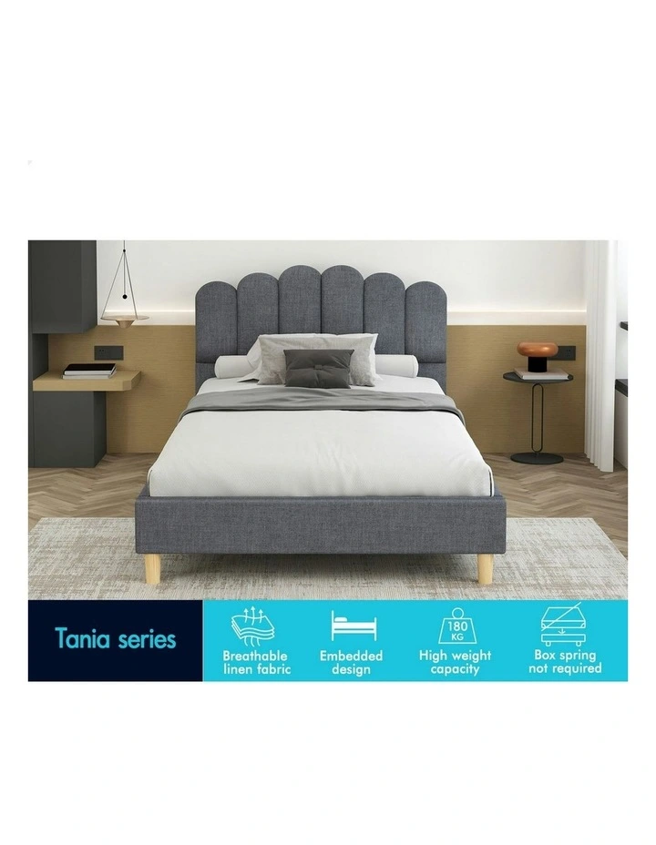 King Single Upholstered Platform Base Bed Frame in Grey image 3